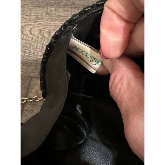 Accessory Lady Vanessa Black Wicker Coated Woven Chain Purse Clutch vintage - Picture 6 of 10